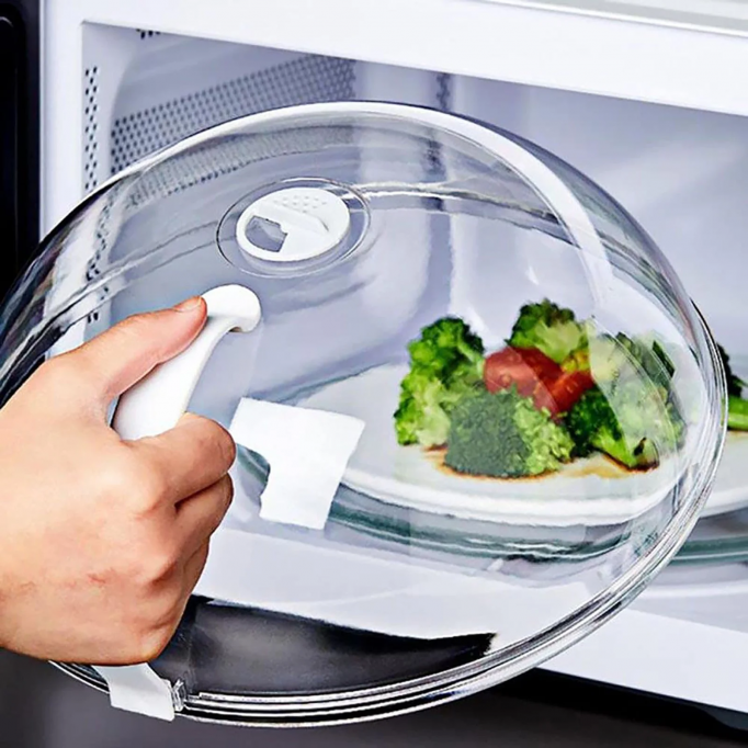 Microwave Plate Cover Transparent Splatter Lid With Steam Vents And Handle For Food Heating Oil Proof Dom