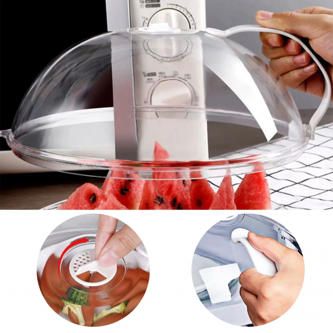 Microwave Plate Cover Transparent Splatter Lid With Steam Vents And Handle For Food Heating Oil Proof Dom