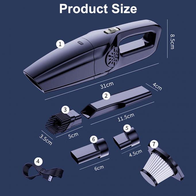 Car Vacuum Cordless, Portable Handheld Vacuum for Wet/Dry, 12V Mini Car Vacuum Cleaner with Filters for Home
