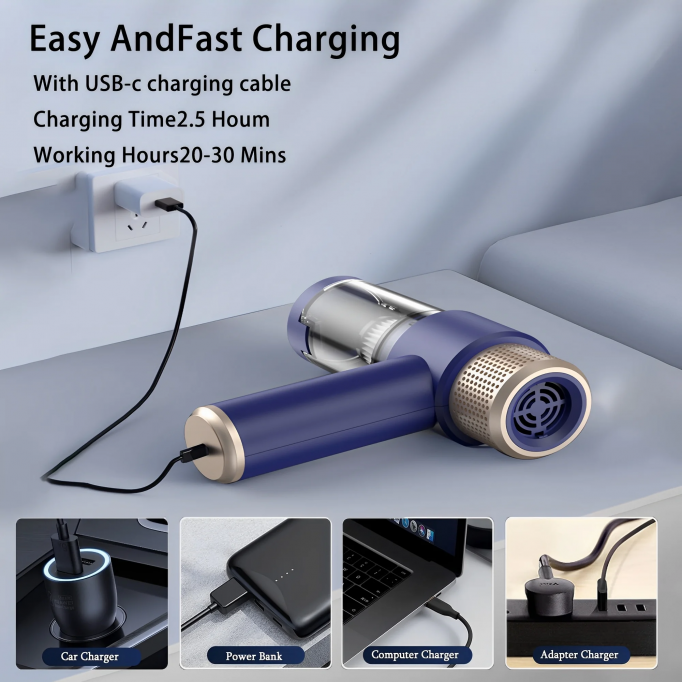 Car Vacuum Cleaner, Handheld Cordless Vacuum ,13000PA Suction Portable Mini Small Rechargeable  (Blue)