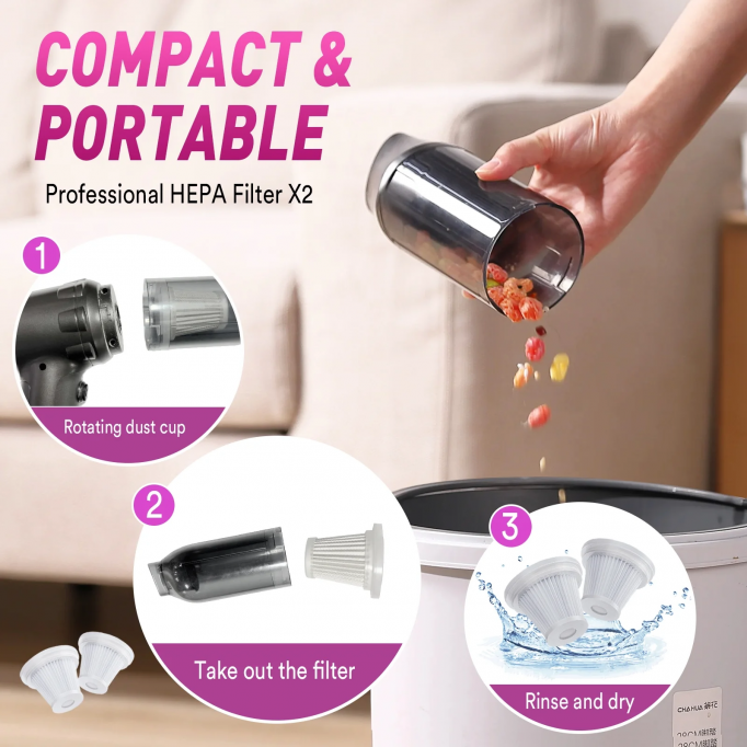 Car Vacuum Cleaner, 16000PA Portable Handheld Vacuum Cordless, with Brushless Motor