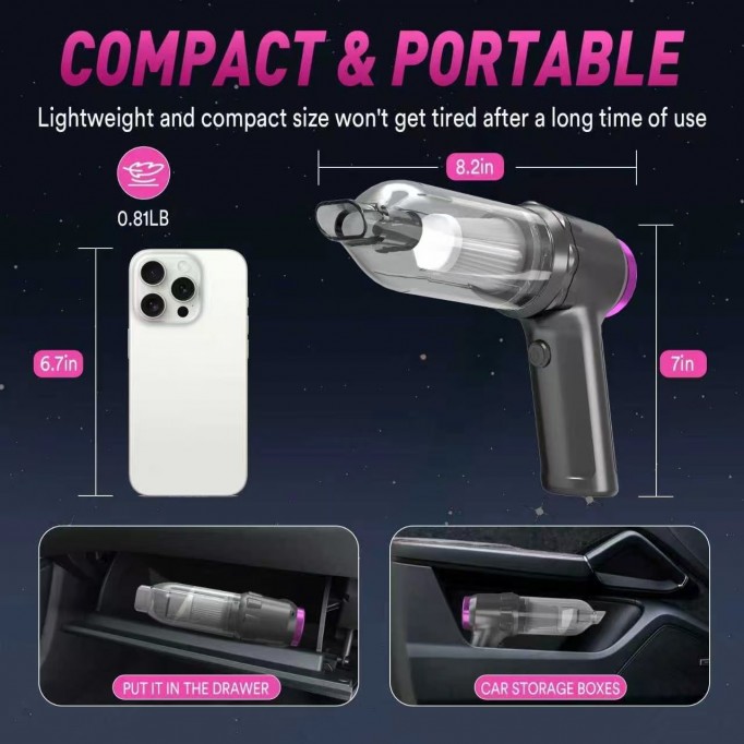 Car Vacuum Cleaner, 16000PA Portable Handheld Vacuum Cordless, with Brushless Motor