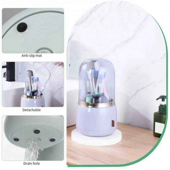 Toothbrush Holders for Bathrooms, Rotating 7 Slots with Cover,Electric Toothbrush Storage Rack