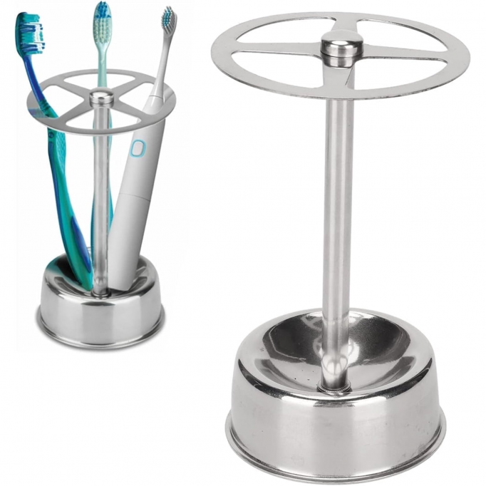  Stainless Steel Toothbrush Holder Stand Multi-Functional Storage Box Metal Toothpaste Penholder Bathroom Stand