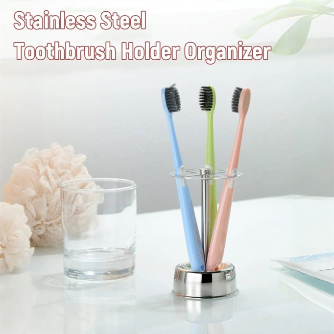  Stainless Steel Toothbrush Holder Stand Multi-Functional Storage Box Metal Toothpaste Penholder Bathroom Stand