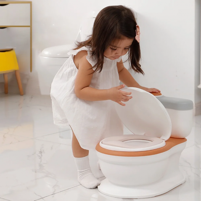 Kids Potty Training Toilet Seat with Soft PU Pad Wipe Storage Music Playing Function